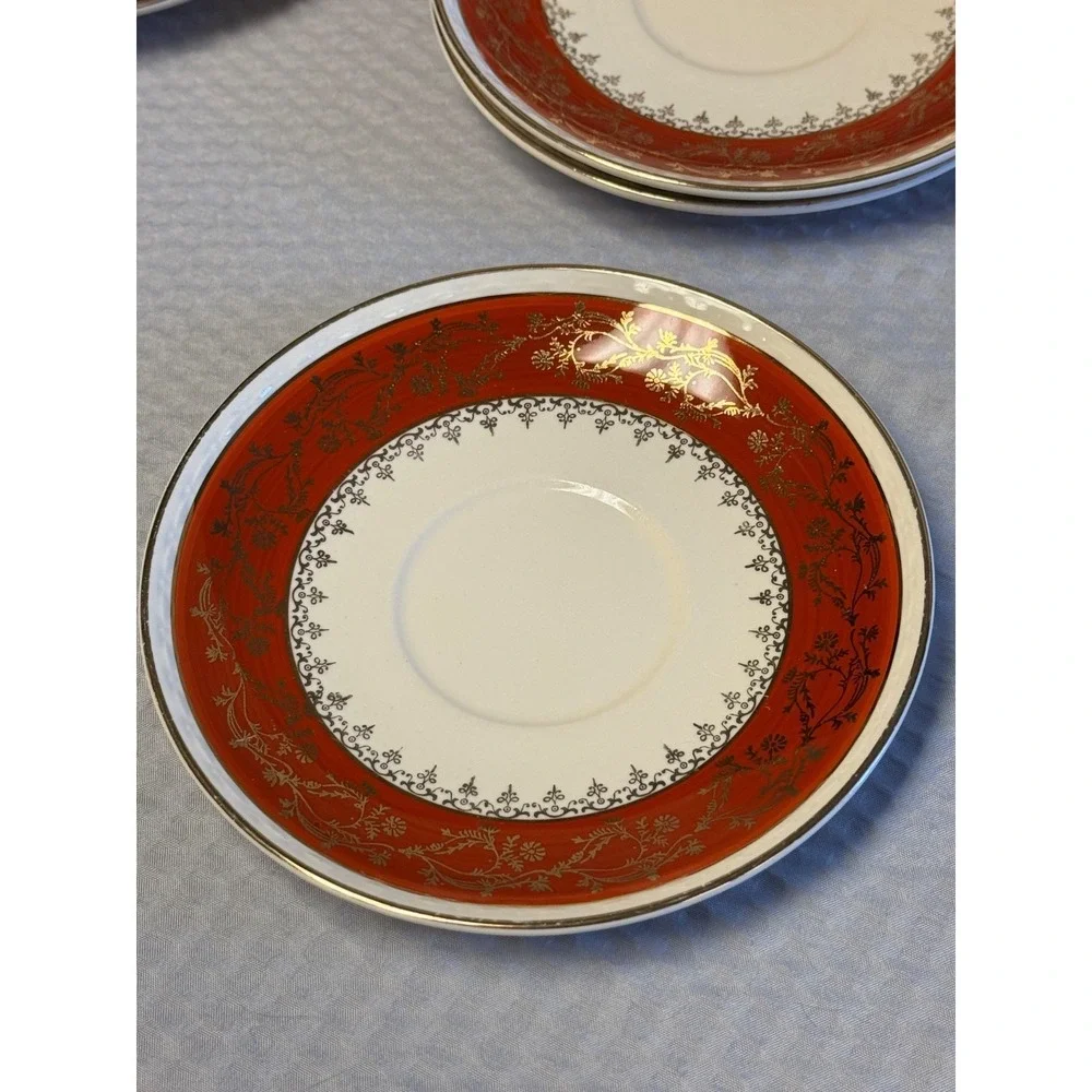 Vinatge USA Made Homer Laughlin Craftsman Formal Rust Red Saucer set/6- 6